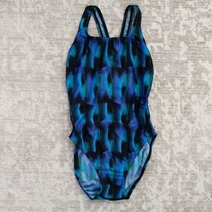 Speedo Cut Out One Piece Swimsuit 14 (38/14) Blue Black Green
